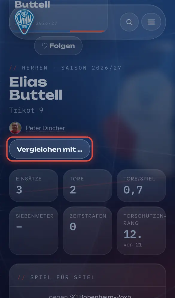 Schritt 1: Auf jeder Spielerseite gibt es „Vergleichen mit …“.